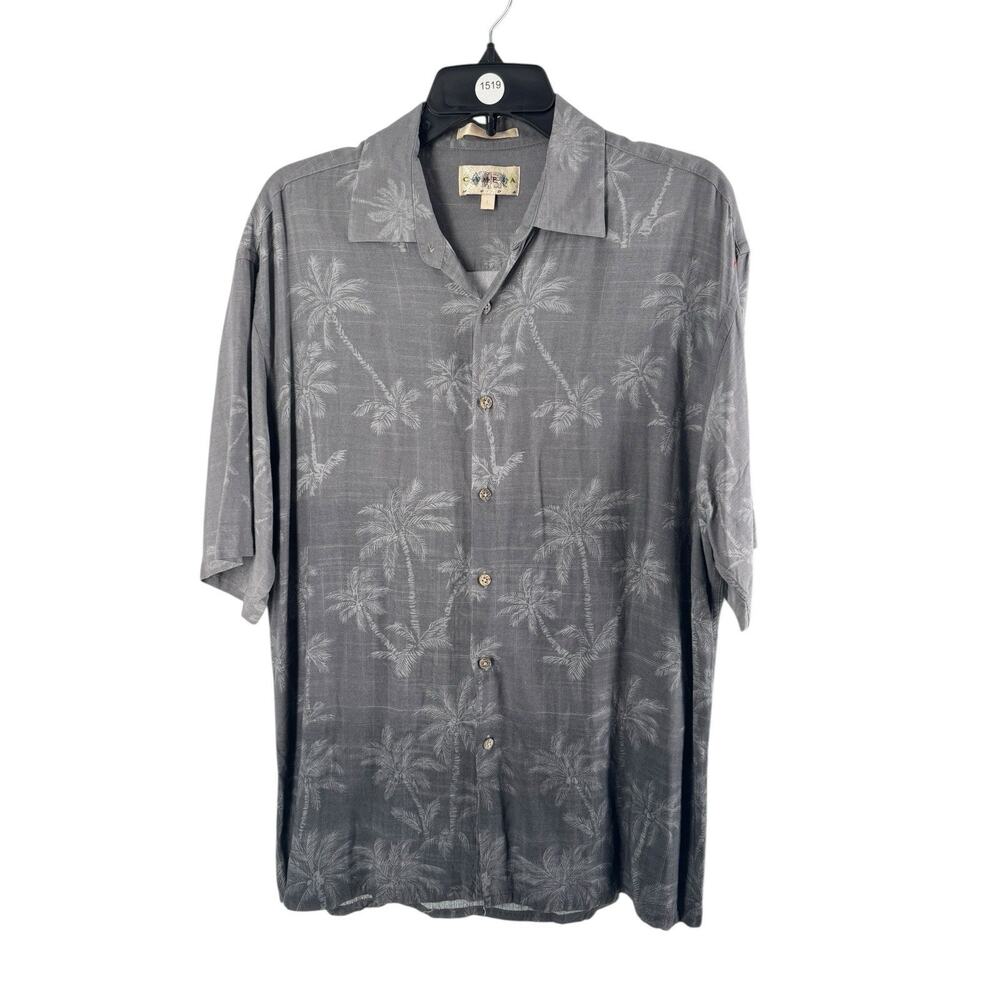 Campia Moda Men's Gray Hawaiian Short Sleeve Button-Up Shirt‎ Size Large